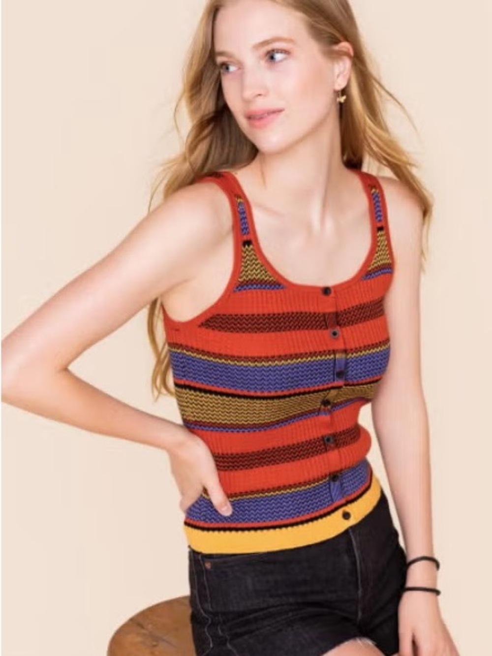 Alya Sleeveless Striped Knit Tank Top